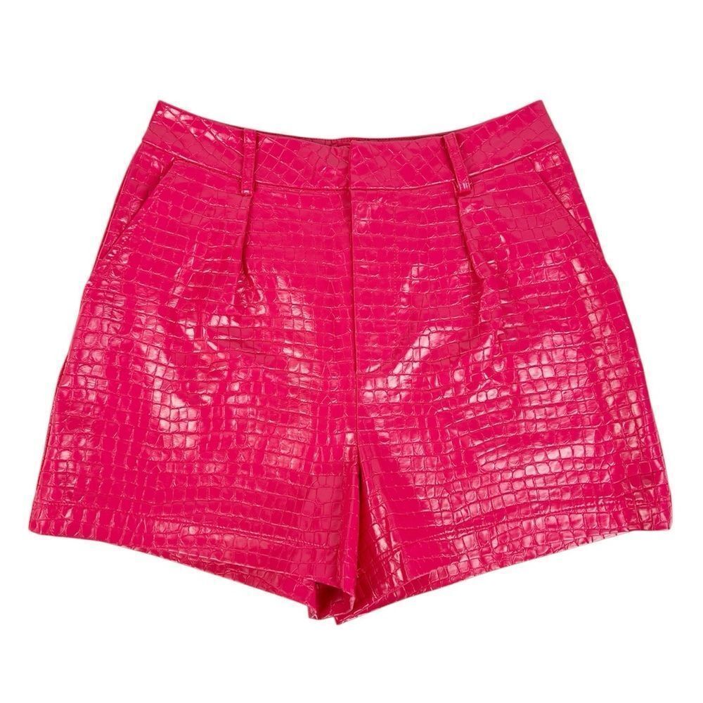 7 For All Mankind 7FAM Pink Croc Faux Leather High Waisted Dress Shorts Small
